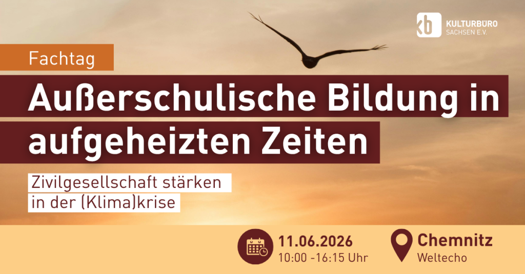 Vogel fliegt in den SOnnenuntergang, Fachtag: Außerschulische Bildung in aufgeheizten Zeiten, Zivilgesellschaft stärken in der (Klima)krise, 11.06.26 10-16:15 Uhr, Chemnitz, Weltecho